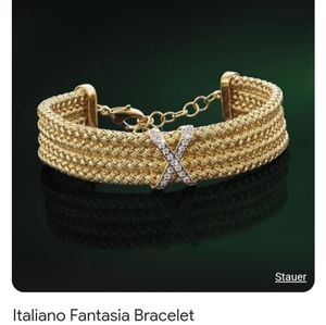 Stauer Italiano Fantasia Cuff Bracelet Woven Gold (Plated) with "Diamond" X